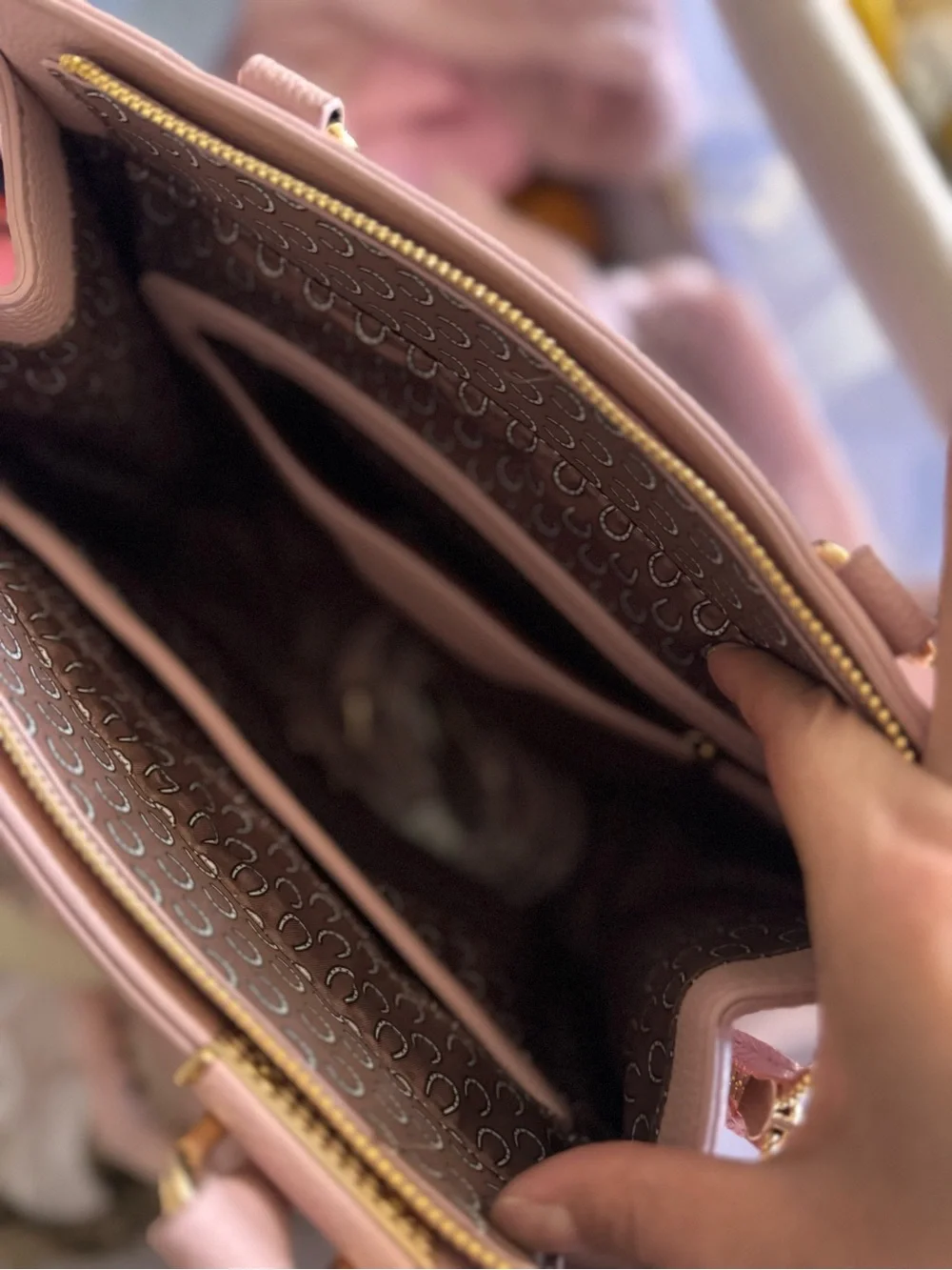 Structured Satchel Handbag in Blush Pink with Gold Hardware